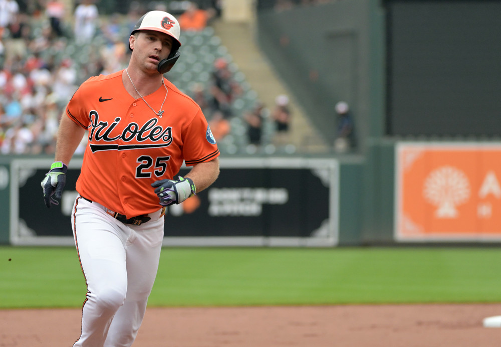 BALTIMORE, MD - JUNE 28: Baltimore Orioles designated hitter Pete Alonso (25) celebrates his home run during the game between the Washington Nationals and the Baltimore Orioles on June 28, 2026, at Oriole Park at Camden Yards in Baltimore, MD. (Photo by Mark Goldman/Icon Sportswire)
